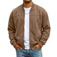thumbnail image 2 of Mens Bomber Jacket Suede Faux Leather Zip Up Jackets With Pockets Long Sleeve Outerwear Ribbed Stand Collar Varsity Jackets Fall Winter Clothes Travel Business Casual Clothes, 2 of 7