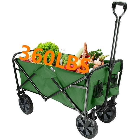 35"L Folding Wagons, 360LBS Heavy-Duty Collapsible Outdoor Camping Utility Wagon Garden Beach Shopping Grocery Cart（34.6"L x 18.5"W x 30.5"H,106L）