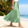 thumbnail image 4 of LWavelet Women Striped Print Maxi Skirt Elastic Waist With Pockets Casual Long Skirt Cyan 2XL, 4 of 5
