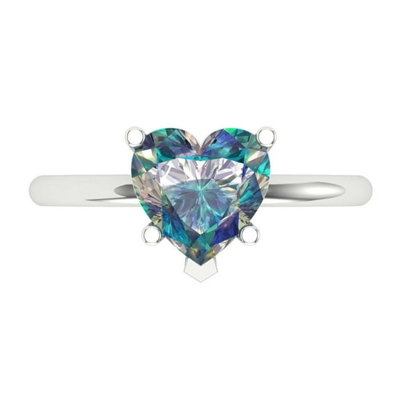 Solitaire Engagement Ring for Women - 2ct Blue Moissanite in 18K White Gold Promise Ring