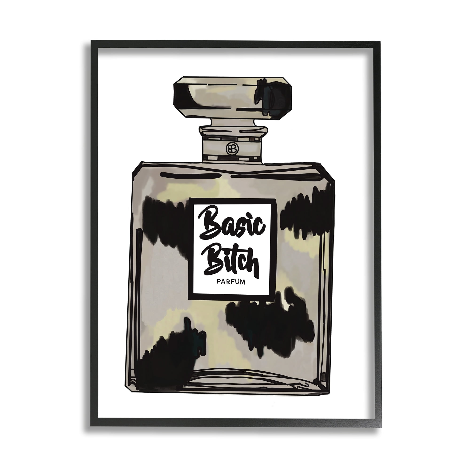 Stupell Industries Basic Bi*** Perfume Bottle Chic Upscale Fashion Graphic Art Gray Framed Art Print Wall Art, Design by Amelia Noyes