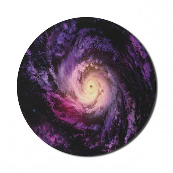 Galaxy Mouse Pad for Computers, Purple Nebula Cloudy Stardust Cluster Digital Print of a Galaxy in Space Image, Round Non-Slip Thick Rubber Modern Mousepad, 8" Round, Black Purple, by Ambesonne