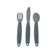 thumbnail image 2 of Busy Baby Silicone, BPA-Free Utensils for Babies and Toddlers, Fork, Spoon and Knife Set, Pewter, 2 of 7
