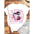 thumbnail image 3 of In October We Wear Pink Breast Cancer Awareness Halloween Ghost Witch Shirt Women Funny Autumn Festival Graphic Tee Top, 3 of 6