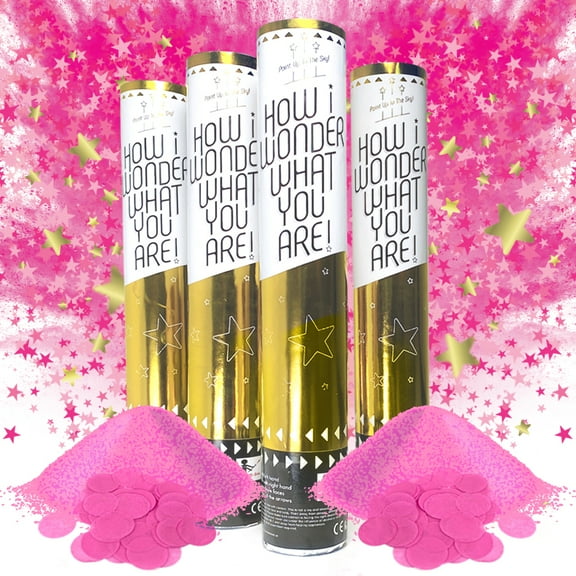 Baby Gender Reveal Confetti Powder Cannon Girl Pink Smoke, Set of 4