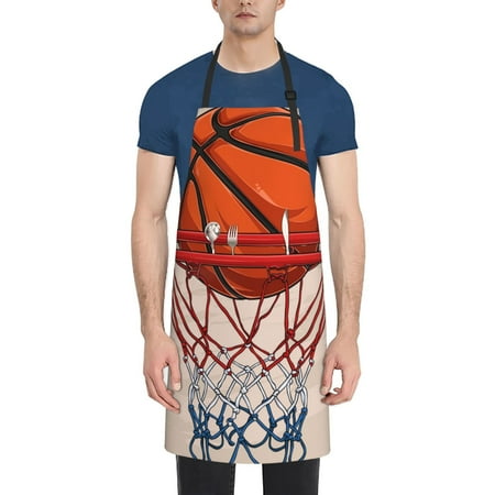 

Xecao Basketball Shot Print Kitchen Cooking Aprons Waterproof Adjustable Bib Aprons with 2 Pockets for Women Men Chef