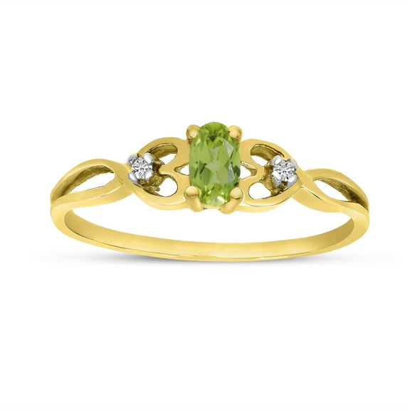 10k Yellow Gold Oval Peridot And Diamond Ring