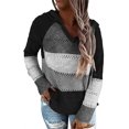 thumbnail image 1 of Women Casual Sweater Rib Knitted Long Sleeve Loose Fitting Pullover Hooded Drawstring Sweater, 1 of 6