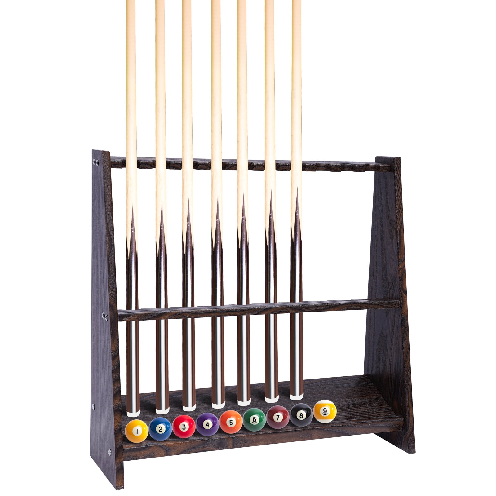 Pool Stick Holder Floor Stand, 10 Pool Cue Rack for Billiard Room or Club, Made of Wood, Easy to Assemble
