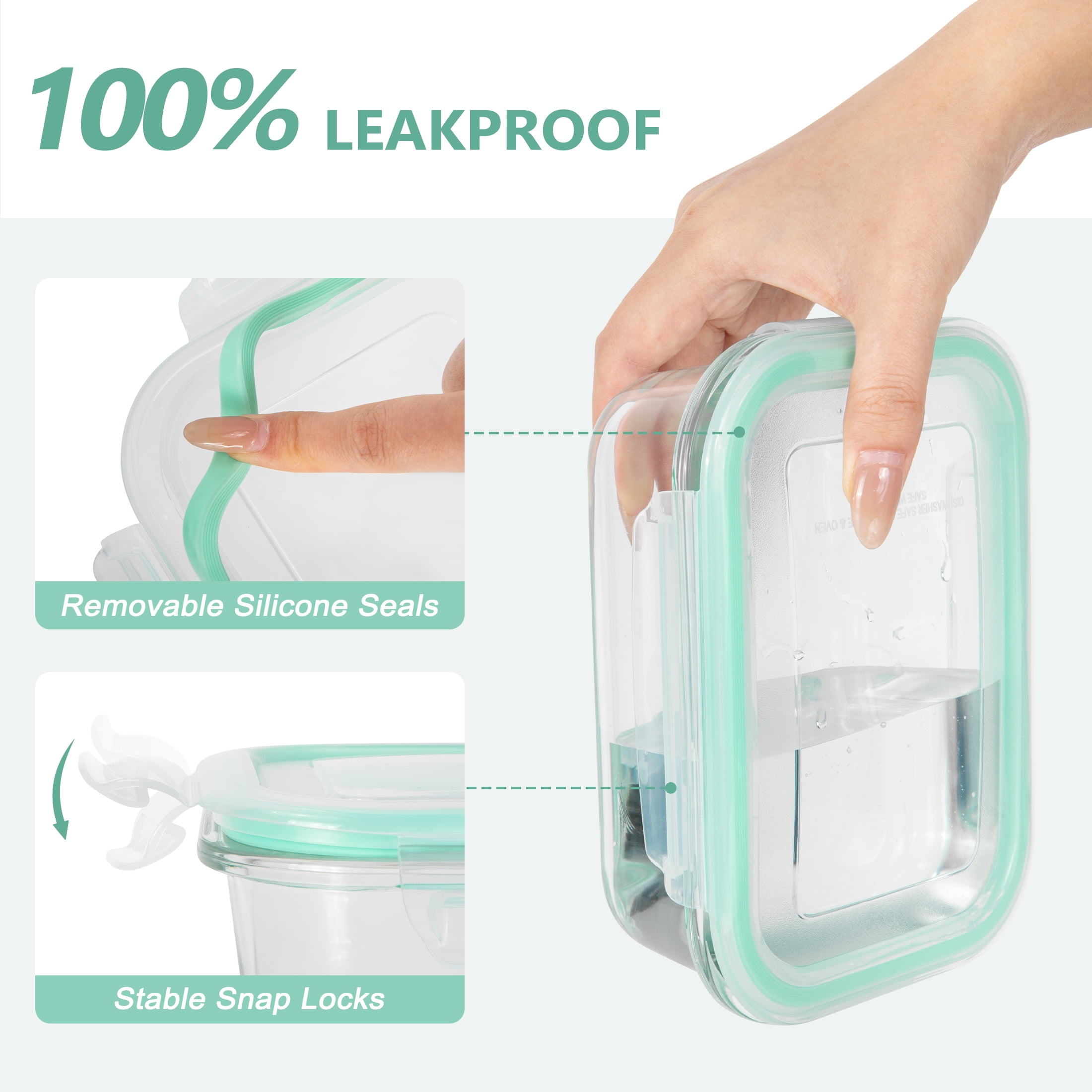 GPED 8 Pack Glass Meal Prep Containers, Food Storage Containers with Lids, Glass Lunch Boxes, Airtight Bento Boxes, for Microwave, Oven, Freezer and Dishwasher Safe, Green