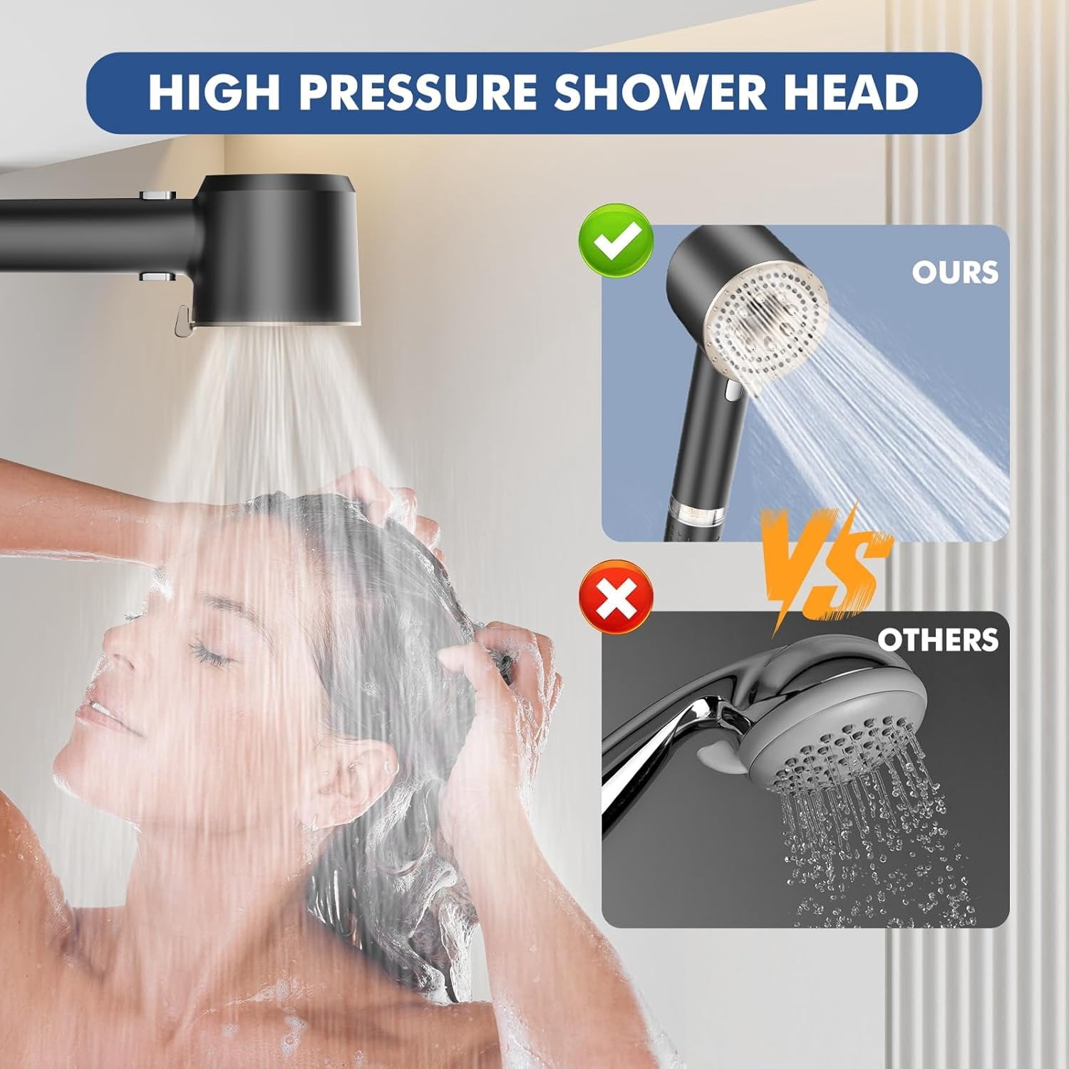 Filtered Shower  with Handheld,High  Shower Heads 3  Modes Turbo with /OFF ,Water Filter Shower  with Stainless Hose for Hard Water RV  Camper Travel Trailer