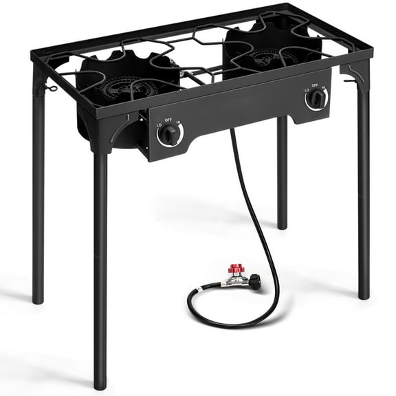 UBesGoo EX72 Portable Propane 15,0000BTU 2 Burner Outdoor Camp Stove, Black