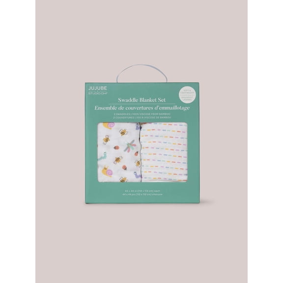 JuJuBe x Studio Oh! 2-Pack Square Swaddle Blanket Set - Love Bug
