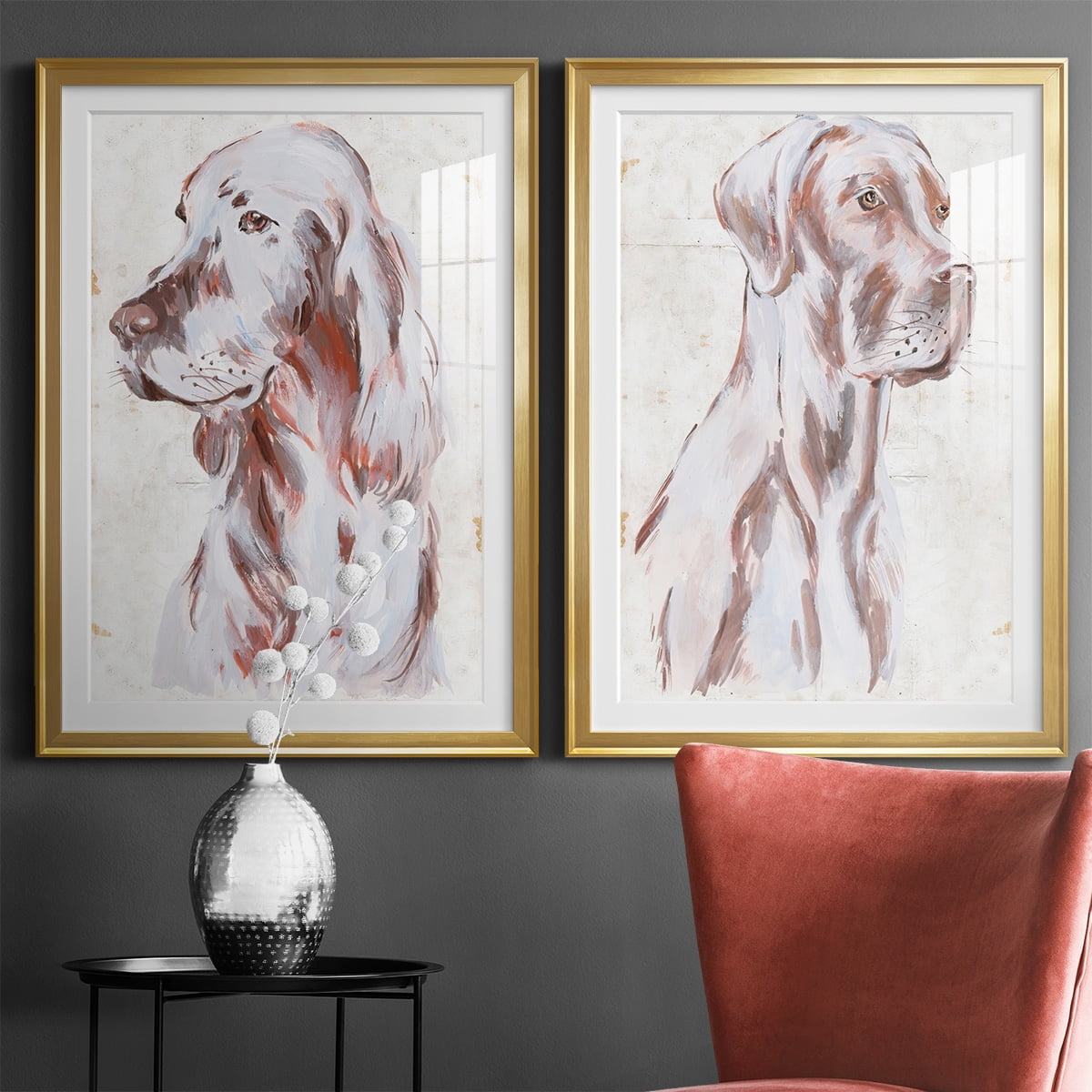 Wexford Home Sitting Dog III Premium Framed Print, 22.5" x 30.5" - Ready to Hang, Gold (Set of 2)