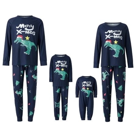 

Calsunbaby Christmas Family Matching Pajamas Long Sleeve Cartoon Dinosaur Tops Long Pants Sleepwear Nightwear Kids Suit 5-6 Years