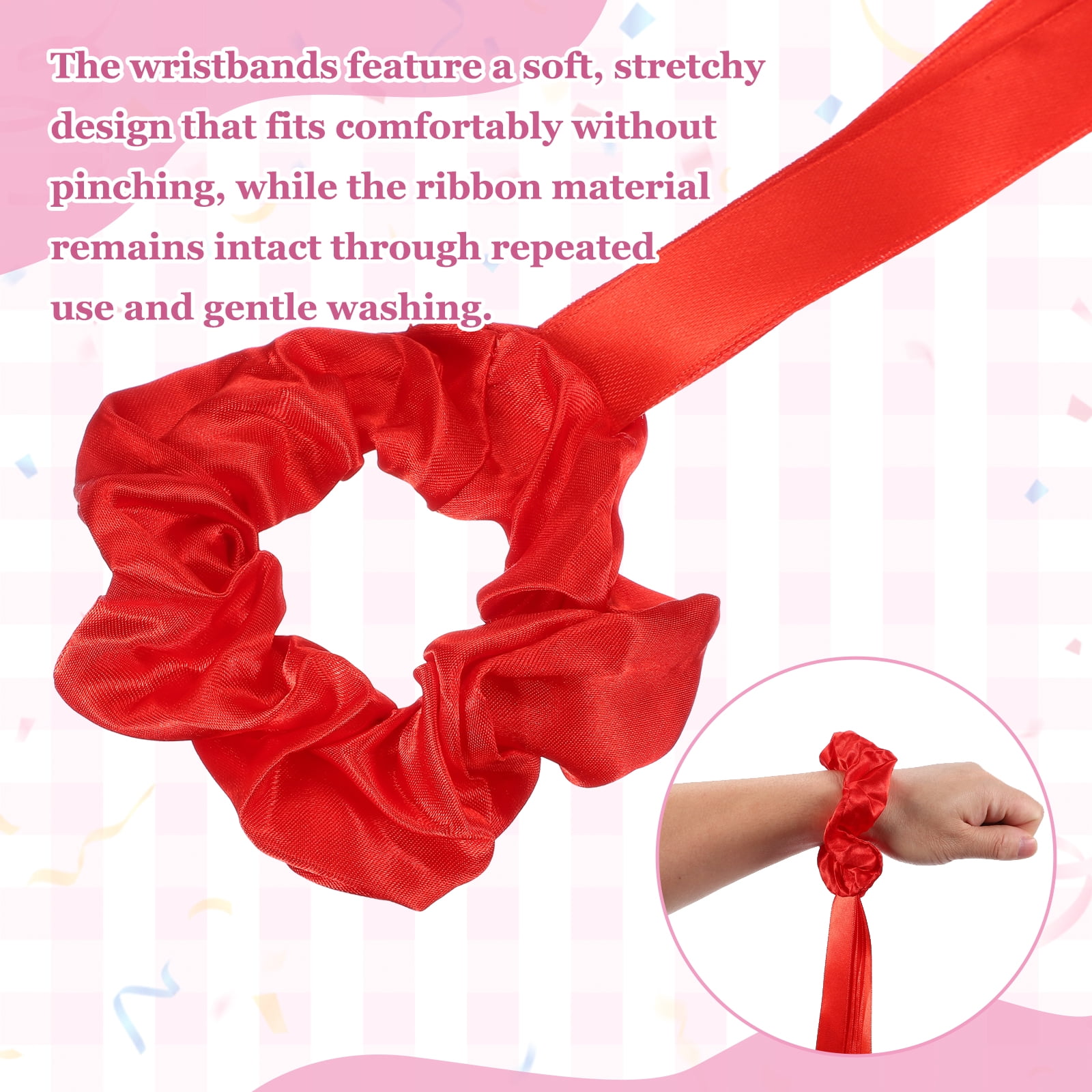Rainbow Dance Ribbons, Rhythm Wrist Streamers Hand Held 20" & 12 Pcs & Polyester & Red - Fitting for (Christmas/Valentines/Dancing/Gymnastics/Birthday/Party)