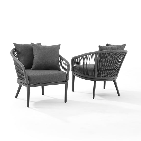 Crosley Furniture Dover 2Pc Indoor/Outdoor Rope Armchair Set Charcoal/Matte Black - 2 Armchairs
