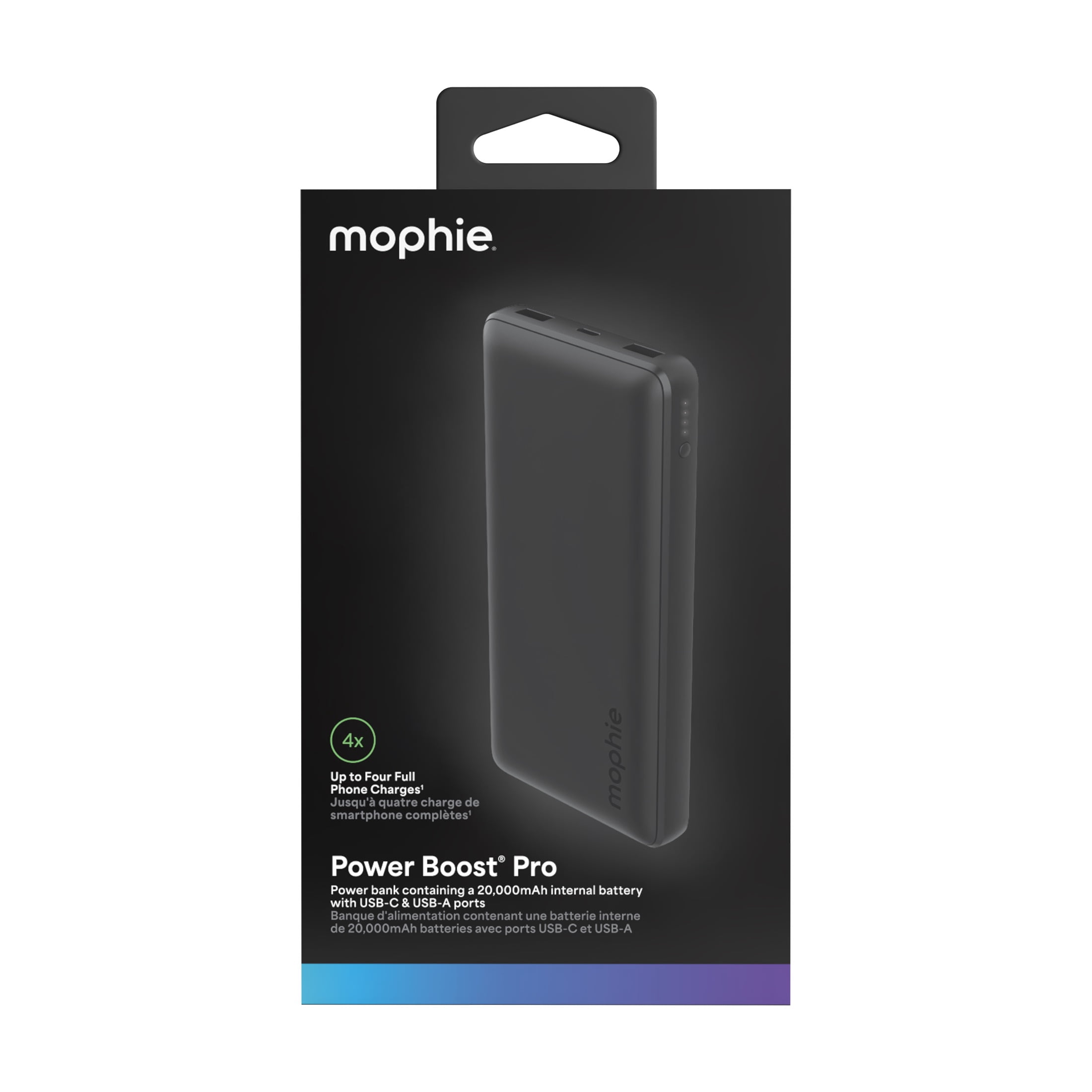 mophie 20k Portable Power Bank and Portable Charger - USB-A and USB-C inputs -Compatible with iPhone, iPad, AirPods, Samsung Galaxy, Note, Pixel & More - Includes Charging Cable – Black