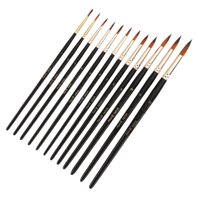 unbranded 12Ud Pinceles Con Mango De Madera Dos Tonos Nylon Negro Para Técnicas De Pintura Variadas