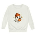 thumbnail image 4 of Tween Girls Pumpkin Skeleton Bat Ghost Sweatshirt Cute Print Long Sleeve Crewneck Pullover Kids Top Fall Winter School Outing Clothing White Size 11-12T, 4 of 4