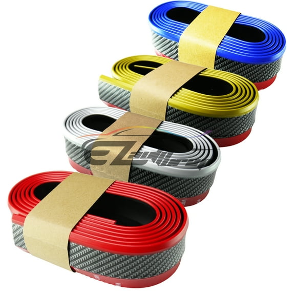 EZAUTOWRAP Universal Carbon Fiber Silver / Black 8ft PU Rubber Front Bumper Lip Splitter Spoiler Chin Body Kit Facia Chin