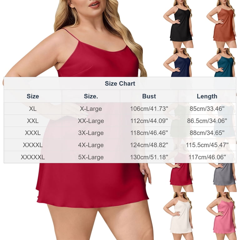 plus size cotton slip dress Bwndum Womens Plus Size Cotton Satin Slip Dress Adjustable Spaghetti Strap  V-Neck Soft Breathable Loungewear Nightgown for Curvy Women Sizes XL-5XL  Orange,Size 2XL
