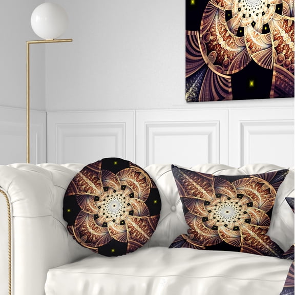 Designart Symmetrical Yellow Brown Fractal Flower - Floral Throw Pillow - 12x20
