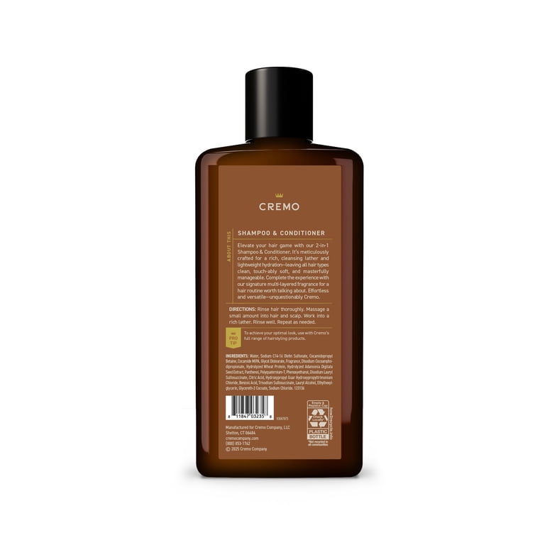 Cremo 2-in-1 Men's Shampoo & Conditioner, Bourbon Vanilla Scent