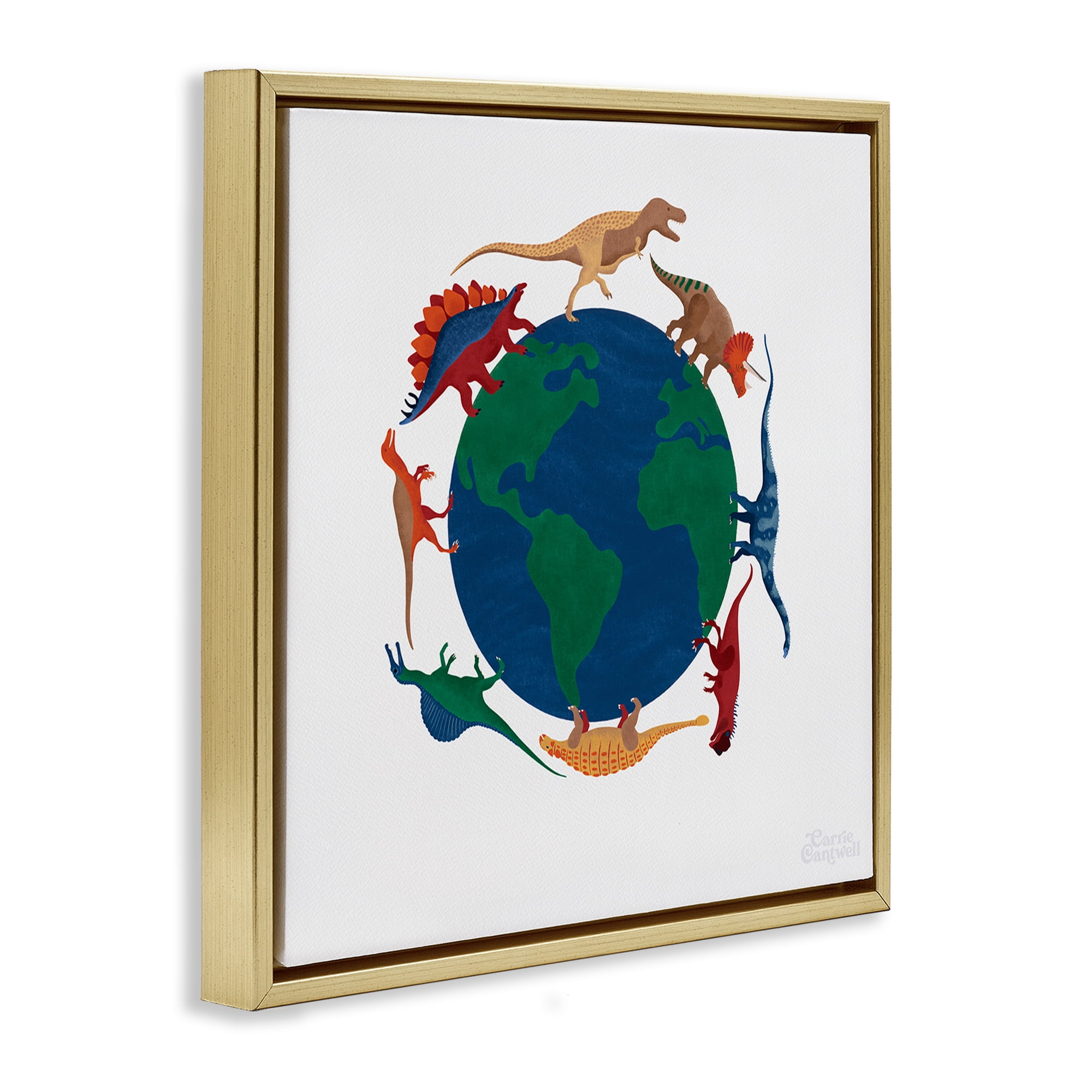 Stupell Industries When Dinos Roamed Education Painting Gold Floater Framed Canvas Art Print Wall Art, 25 x 25
