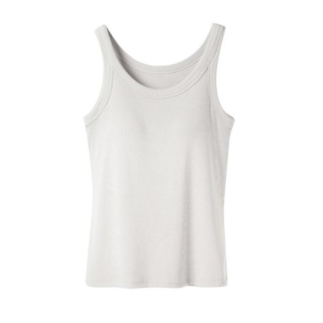 Timegard Haut d'Été pour Femmes Col Rond Sans Manches avec Soutien-Gorge Couleur Unie Confortable Décontracté Basique Tee Camis