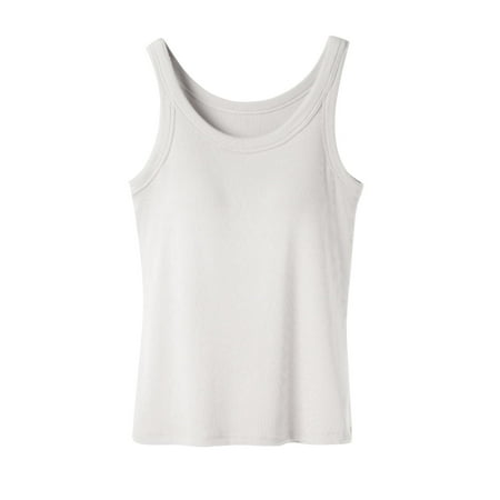 RYRJJ Womens Shelf Bra Tank Tops Racerback Workout Camis Yoga Shirt Cotton Basic Layer Padded Bra Undershirt(White L)