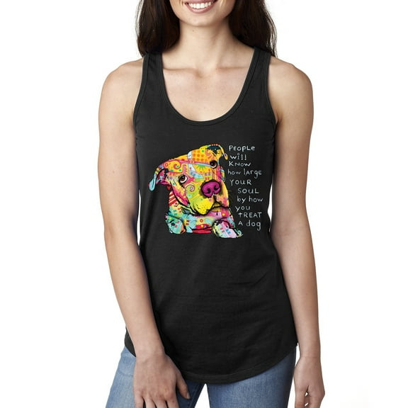Colorful Pitbul | People Will Know How Large Your Soul | Dean Russo Art Animal Lover Ladies Racerback Tank Top, Black, Medium