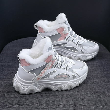 

Women s Casual Sneakers Color-block Thick Sole Chunky Sneakers Warm Plush Lined Anti-slip Running Shoes