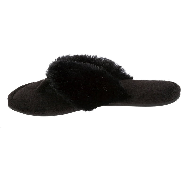 Dearfoams Women s Pile Thong Slippers Black Small 5 6 Walmart