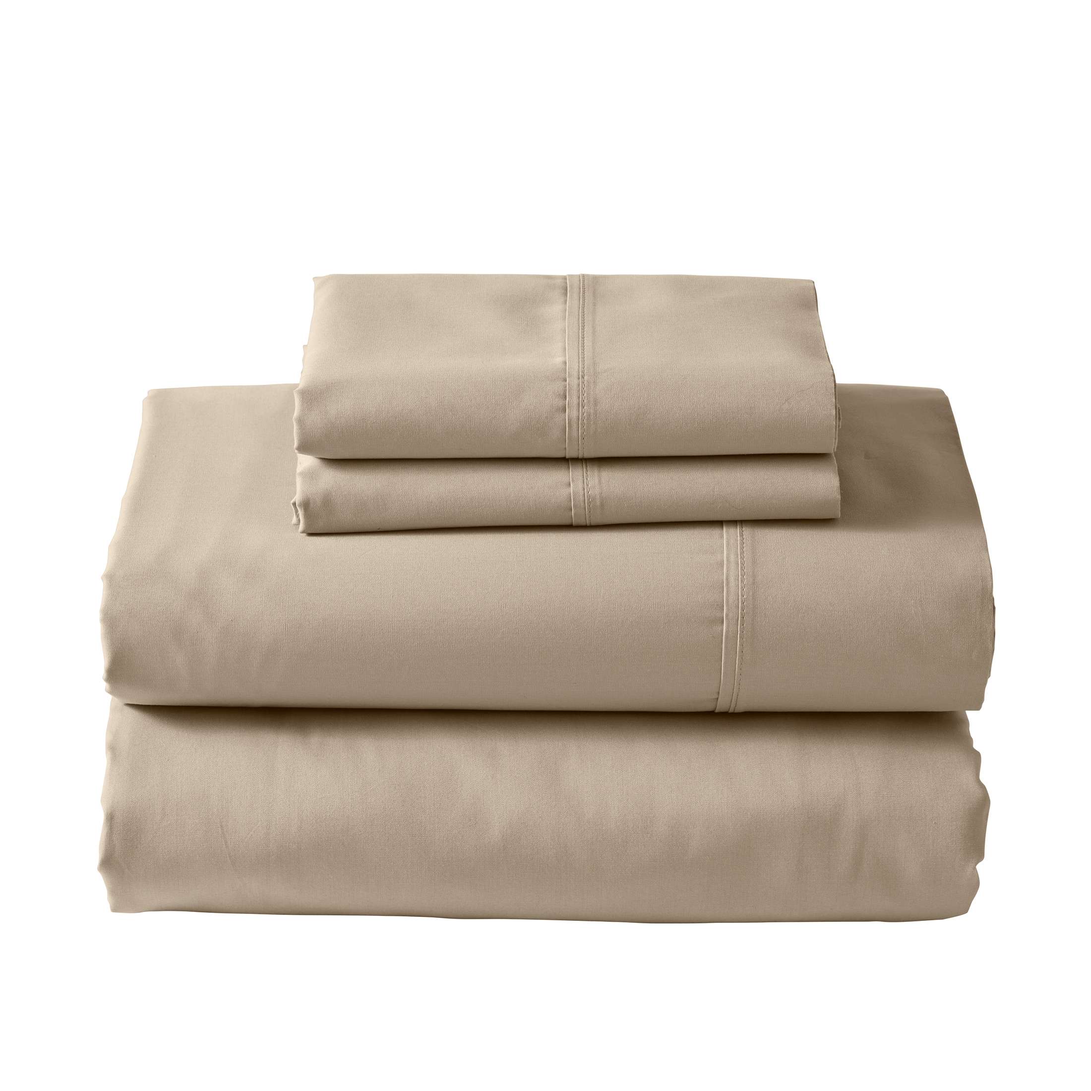 Better Homes & Gardens 300 Thread Count 3-Piece Cotton Percale Almond Biscuit Bed Sheet Set, Twin