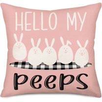 Hello My Peeps Pillow Covers 20x20 Inch Black and White Buffalo Check Plaid Rabbit Bunny Easter Home Decor Throw Pillow Cases Pink White Religious Farmhouse Decorations Cushion Cover