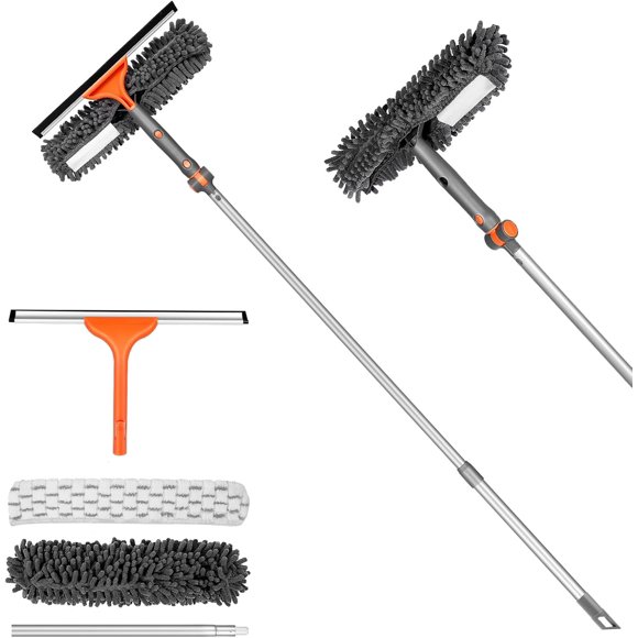 Chabatree Window Squeegee Cleaner Set 2-in-1 with Extendable Pole, Window Cleaning kit with Bendable Head for Glass for Car Indoor Outdoor High Windows(Kit1.0)