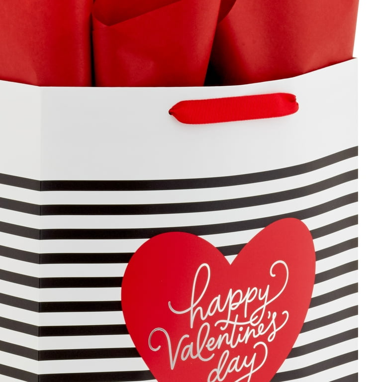 Hallmark 13 Large Valentine's Day Gift Bags with Tissue Paper (2 Bags: Vintage Red Truck, Black and White Stripes) for Adults, Spouse, Husband