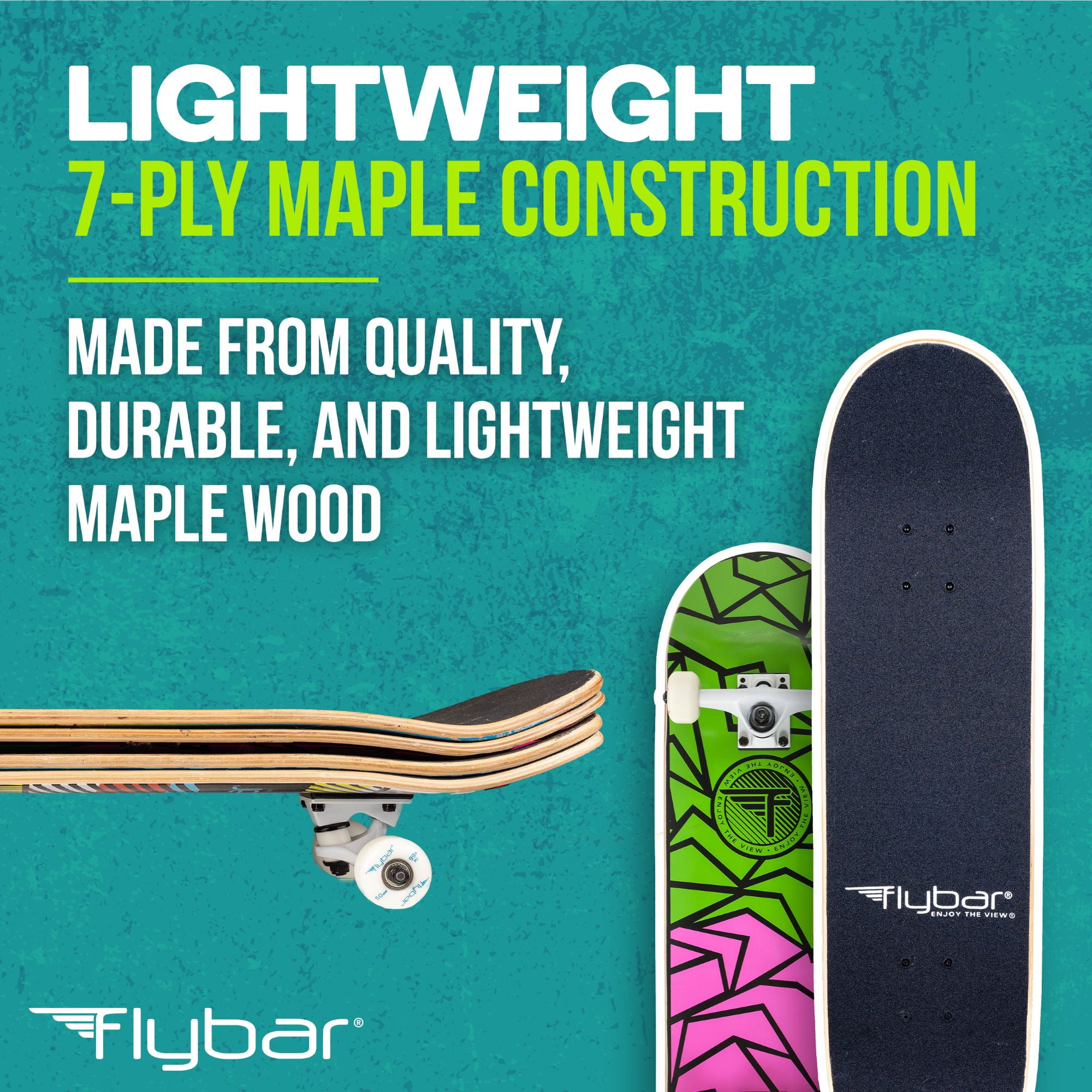 Flybar Skateboards for Beginners, Complete Standard 31 Inch Skateboard, Double Kick, 8" Deck, Lightweight Fracture