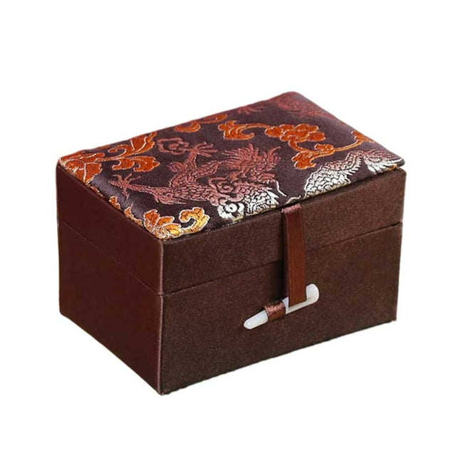 Joyero de brocado Qarigey Caja de almacenamiento Collar 9*6*5.5 cm Color café