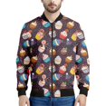 thumbnail image 3 of Chaqueta con cremallera con estampado 3D de cupcakes de dibujos animados para hombres y mujeres, sudadera con gráfico de comida, chaqueta bomber informal para niños, abrigo suelto de manga larga, 3 of 5
