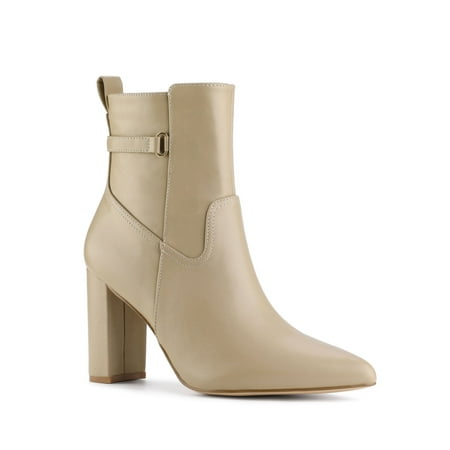

Allegra K Women s Strap Decor Point Toe Block High Heels Ankle Boots