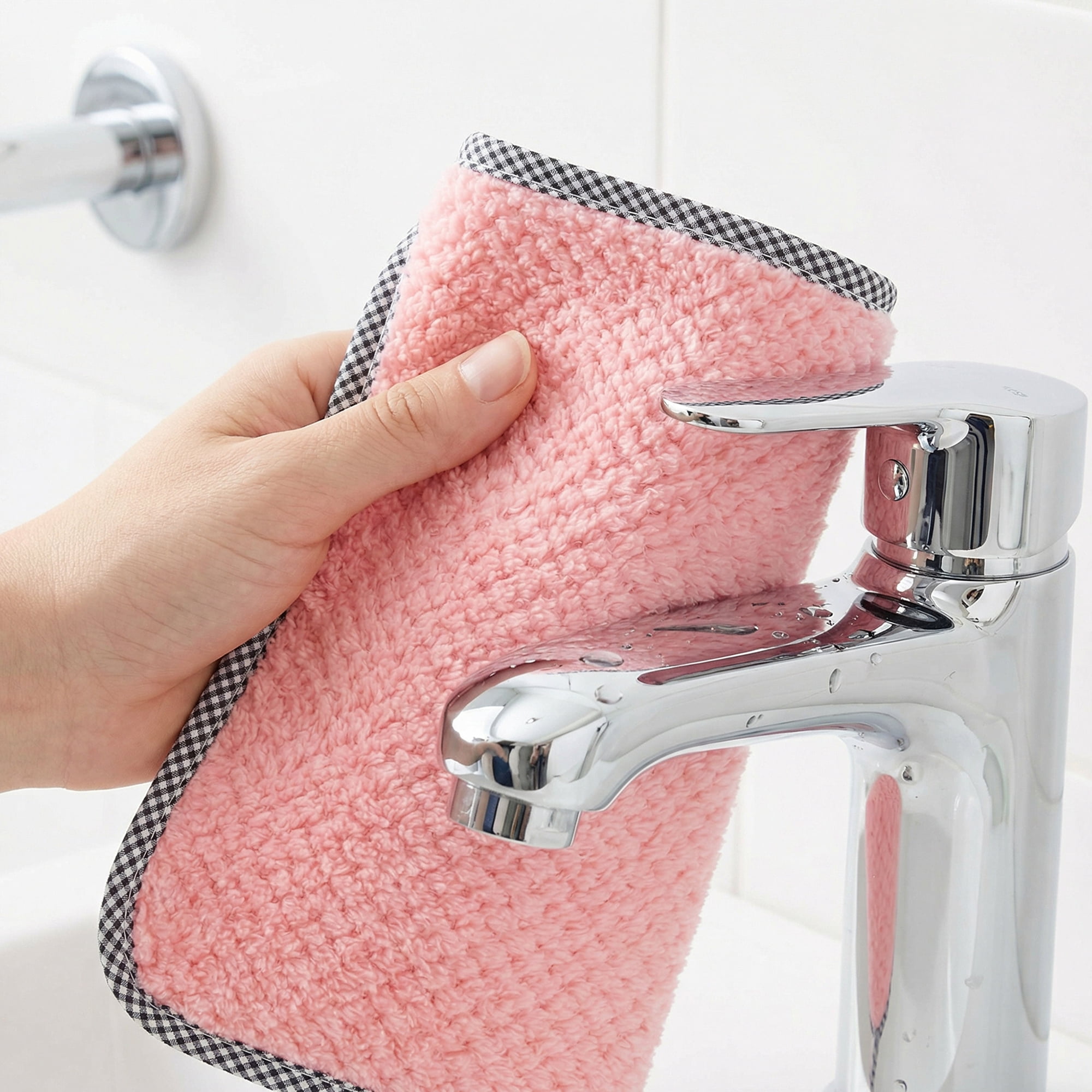 Unique Bargains 3Pcs Hanging Microfiber Reusable Kitchen Dish Cloths Pink 10" x 10"