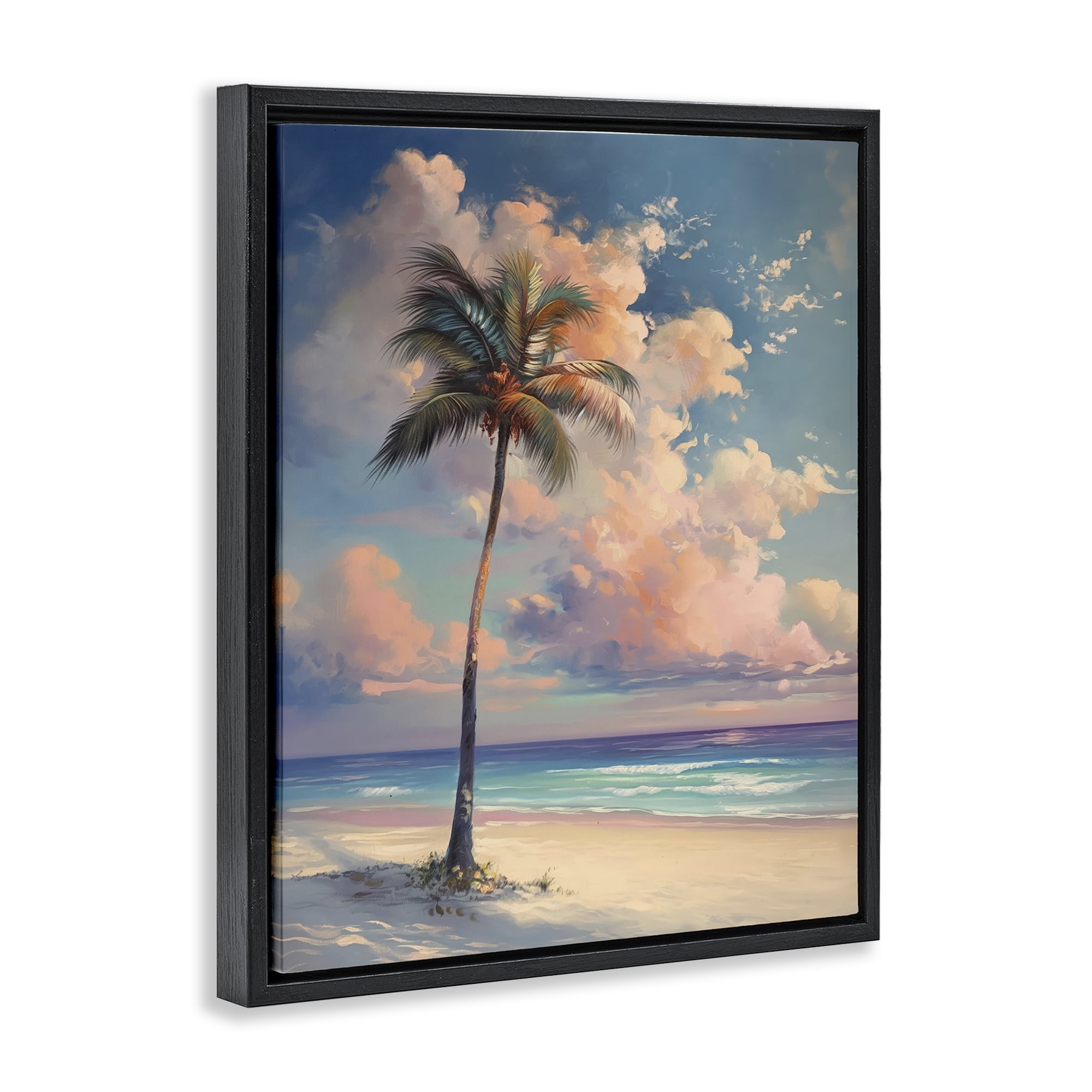 Stupell Industries Bright Hued Beach Palm Nautical & Beach Painting Black Floater Framed Canvas Art Print Wall Art, 25 x 31