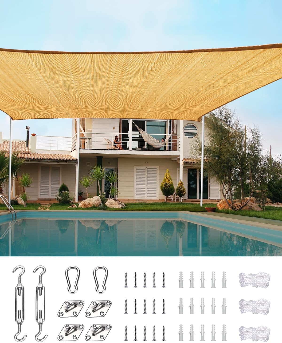 6Ft UV Block Rectangle Sun Shade Sail Canopy Outdoor Patio Pool Top Cover Net 
