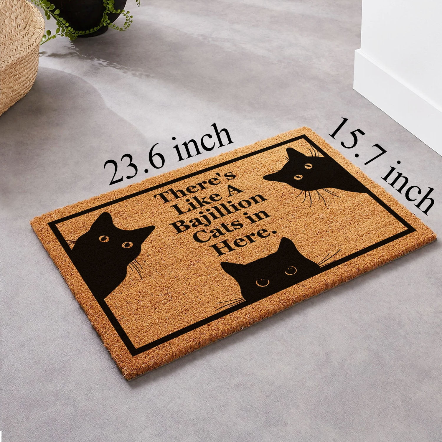 Funny Coir Doormat There's Like A Bajillion Cats in Here Welcome Front Porch Decor Doormat For The Entrance Way Personalized Rugs with Heavy-Duty Backing Non Slip Outdoor Coir Doormat 23.6 x 15.8inch