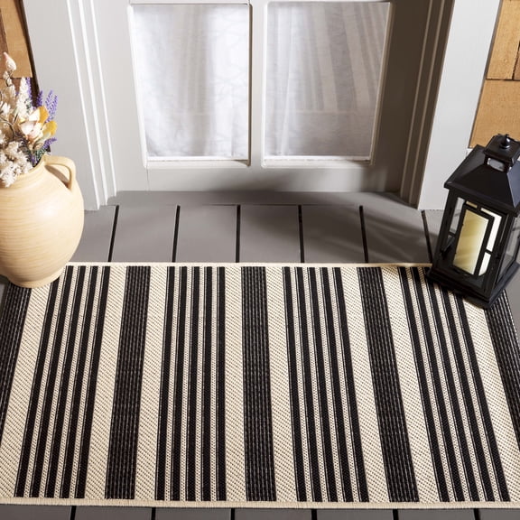 Safavieh Courtyard Caroline Striped Indoor/Outdoor Area Rug, Black/Bone, 2' x 3'7"