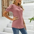 thumbnail image 5 of UYISJ Summer Short Sleeve Shirts for Women Button up Henley Tshirts Puffy Sleeve Causual Loose Fit Blouse Solid Color Tunic Tops Pink S, 5 of 7
