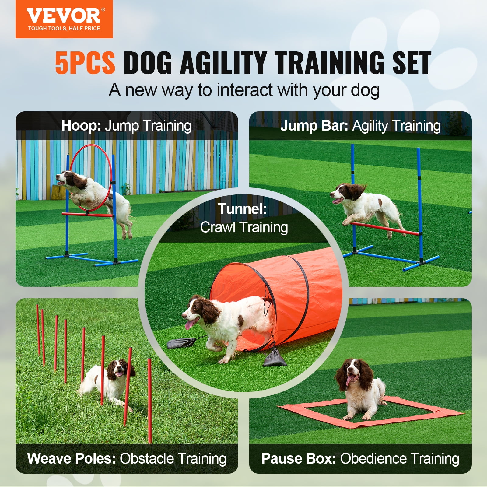 VEVOR Dog Agility Training Equipment 5 PCS Combination Set with Hurdles Tunnel Walmart