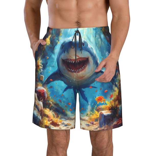 Balery Colorful Underwater Shark Traje de Baño Estilo Hawaiano para Hombre, Shorts de Secado Rápido con Bolsillos-XX-Large